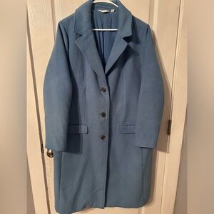 Size 1X Candace Cameron Bure Button Front Tailored Coat Pebble Blue- Like New!